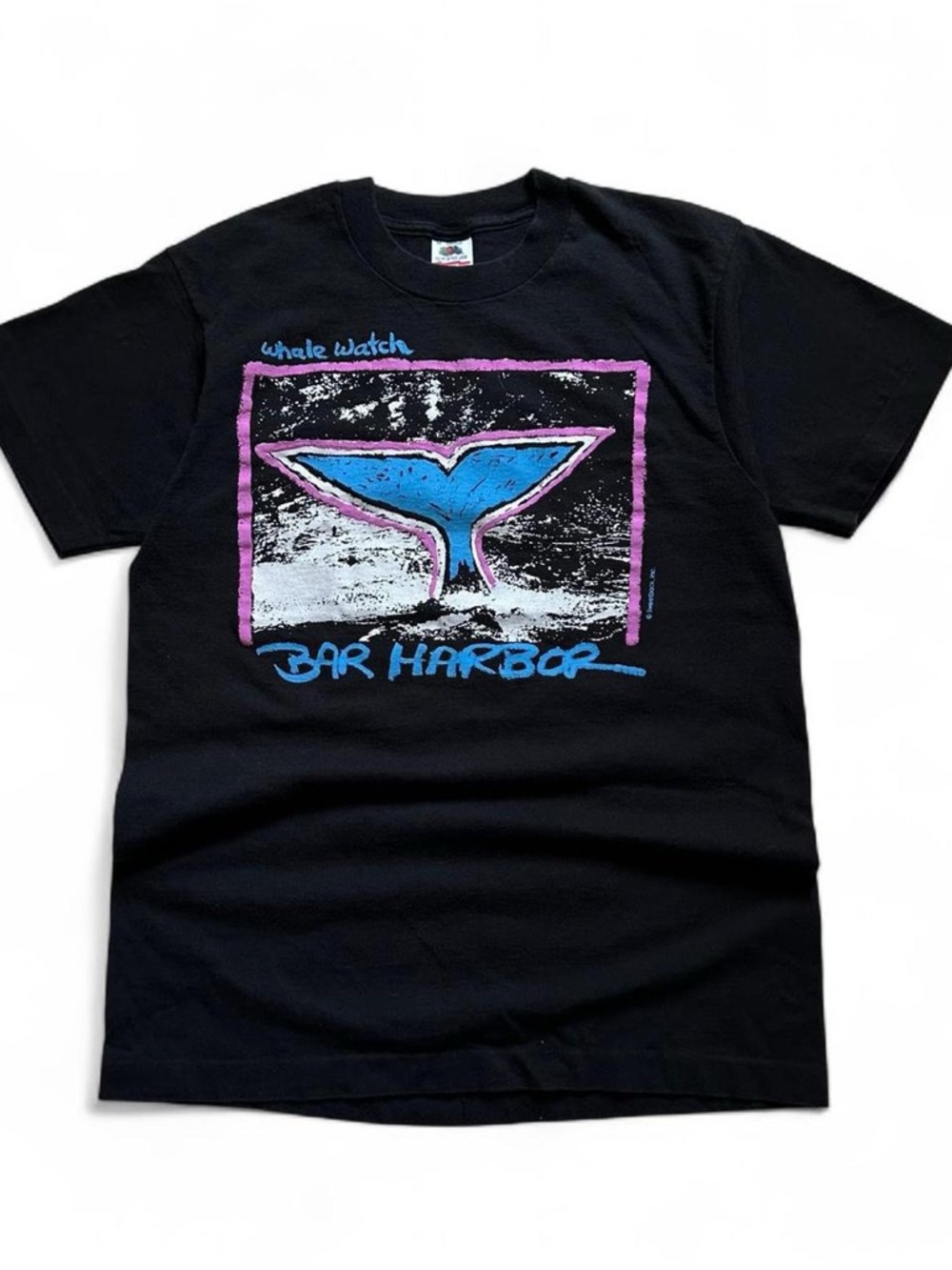 Vintage 90s Whale Watch Bar Harbor Maine Graphic Tee - Black medium